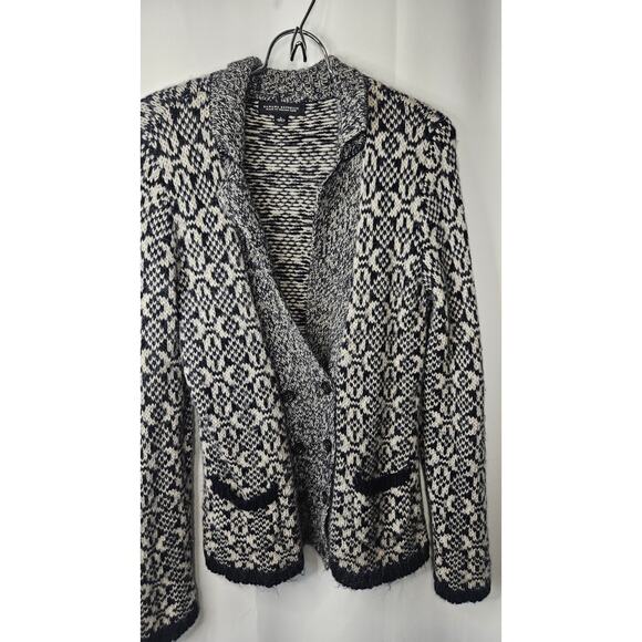Banana Republic Navy & White Fair Isle Alpaca Blend Cardigan Sweater Size Small - Picture 4 of 10